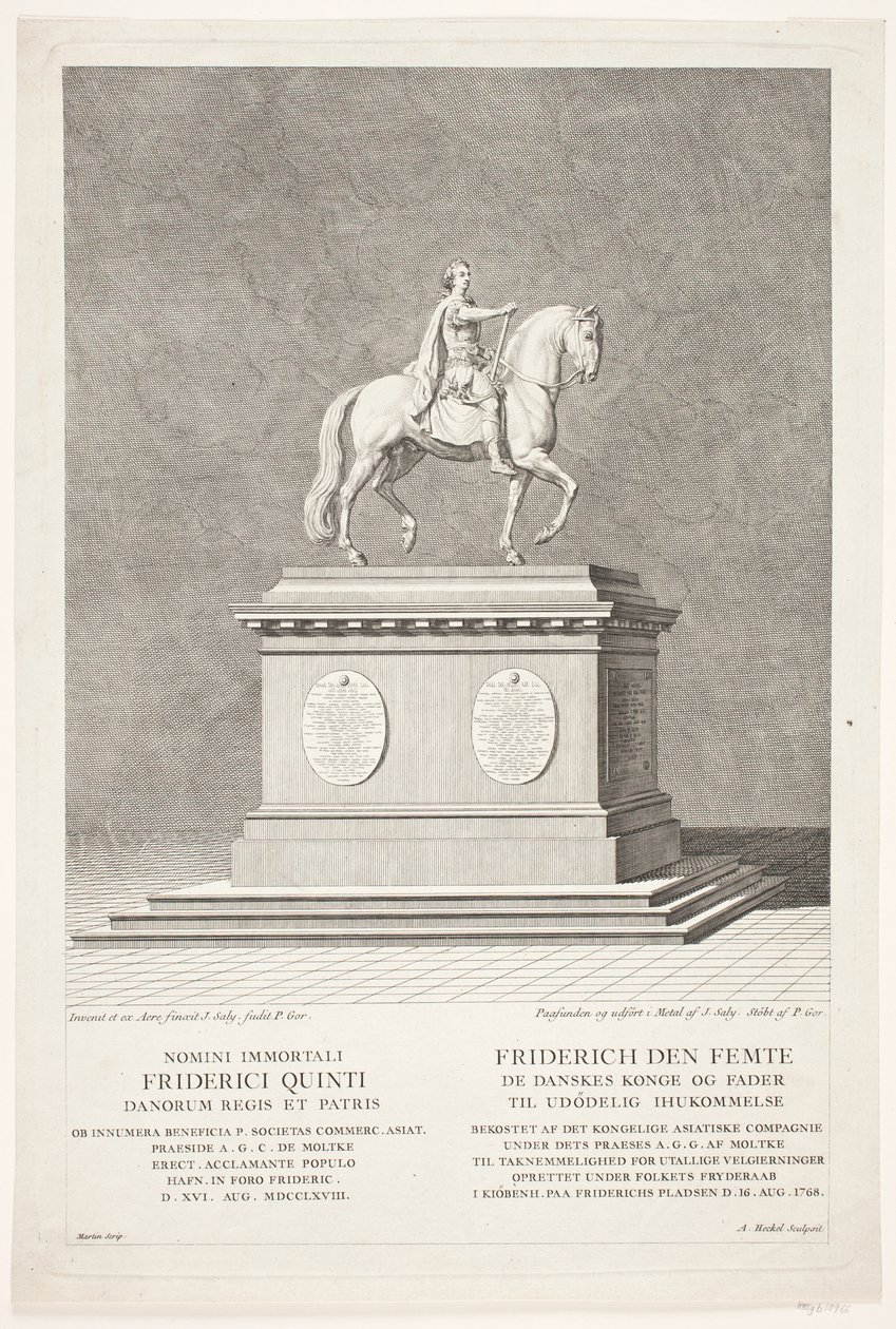 Jezdecká socha Frederika V. na zámeckém náměstí Amalienborg od Andreas Heckel