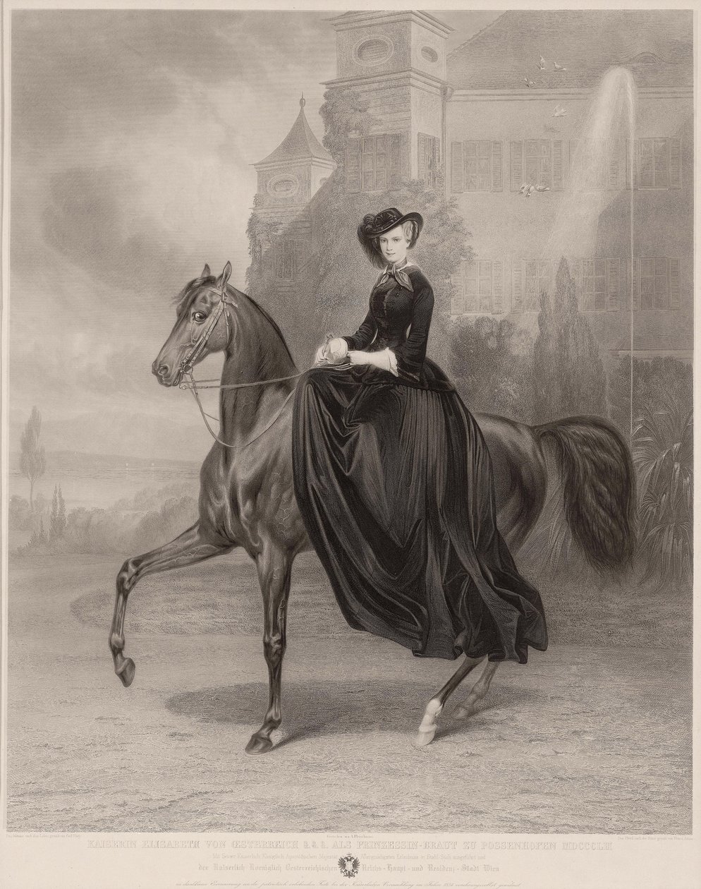 Portrét Alžběty Bavorské na koni, 1853 od Andreas Johann Fleischmann