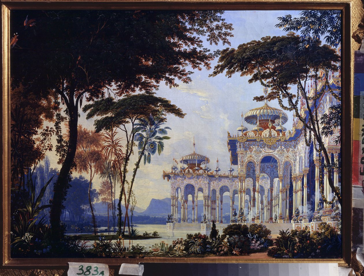 Palác - přípravná výzdoba pro operu "Rouslan a Ludmila" Michaila Glinky (1804-1857) - Scénický návrh pro operu Ruslan a Ludmila od M Glinky - Dílo Andrease Leonharda Rollera (1805-1891), akvarel a kvaš na papíře od Andreas Leonhard Roller