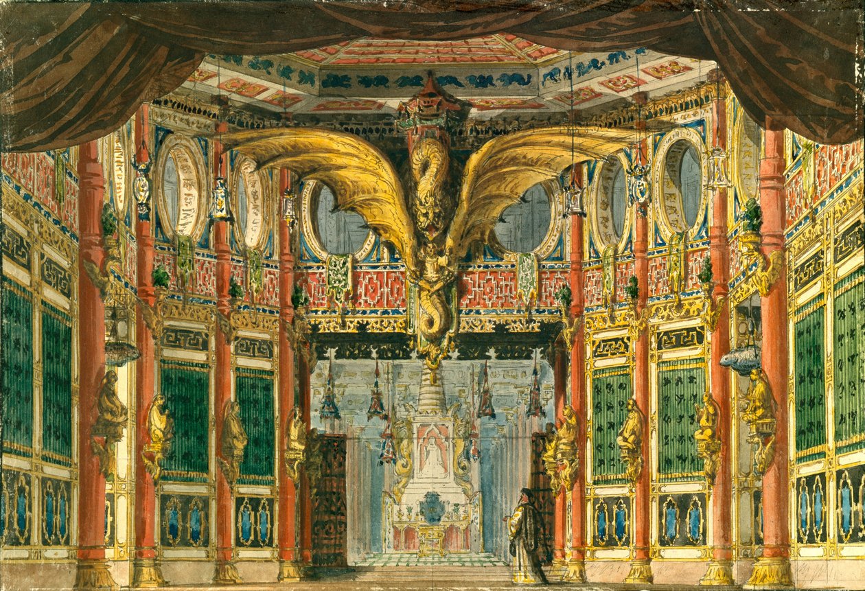 Scénický návrh k opeře Bronzový kůň D. Aubera, 1837 od Andreas Leonhard Roller