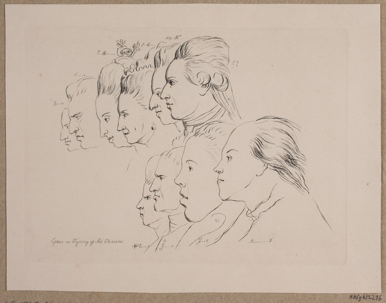 10 portrétů: Enevold Brandt, Johann Friedrich Struensee, Caroline Mathilde, Julieane Marie, dědičný princ Frederik, Christian VII., Marie Jeanne Clemens, J. F. Clemens, Jens Juel a Nicolai Abildgaard od Andreas Peter Madsen