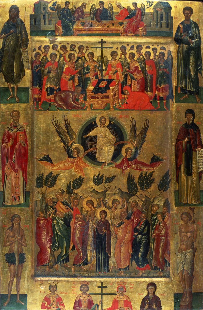Nanebevstoupení Krista s Hetoimasií (Nanebevstoupení Krista s Hetoimasií) - Ikona od Andrease Ritzose (1421-1492), tempera na dřevě (71x47,5 cm) od Andreas Ritzos