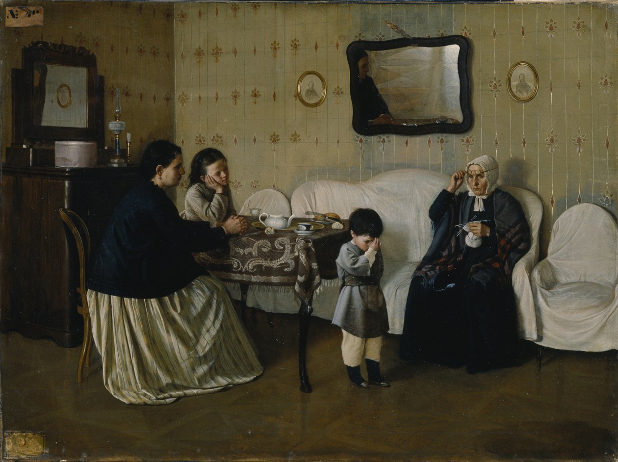 Rodinné ráno. Učte dítě modlit se, 1871 od Andrei Antipovich Rumyantsev