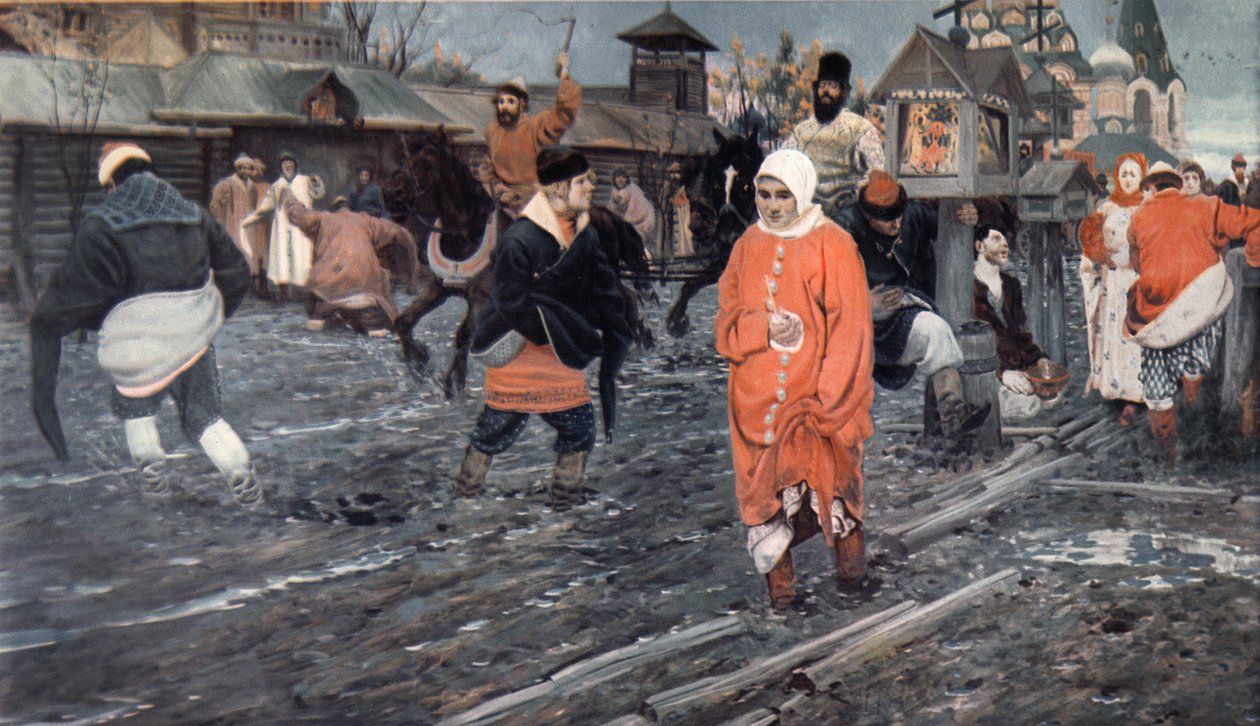 Moskevská ulice sedmnáctého století o prázdninách, 1895 od Andrei Petrovich Ryabushkin