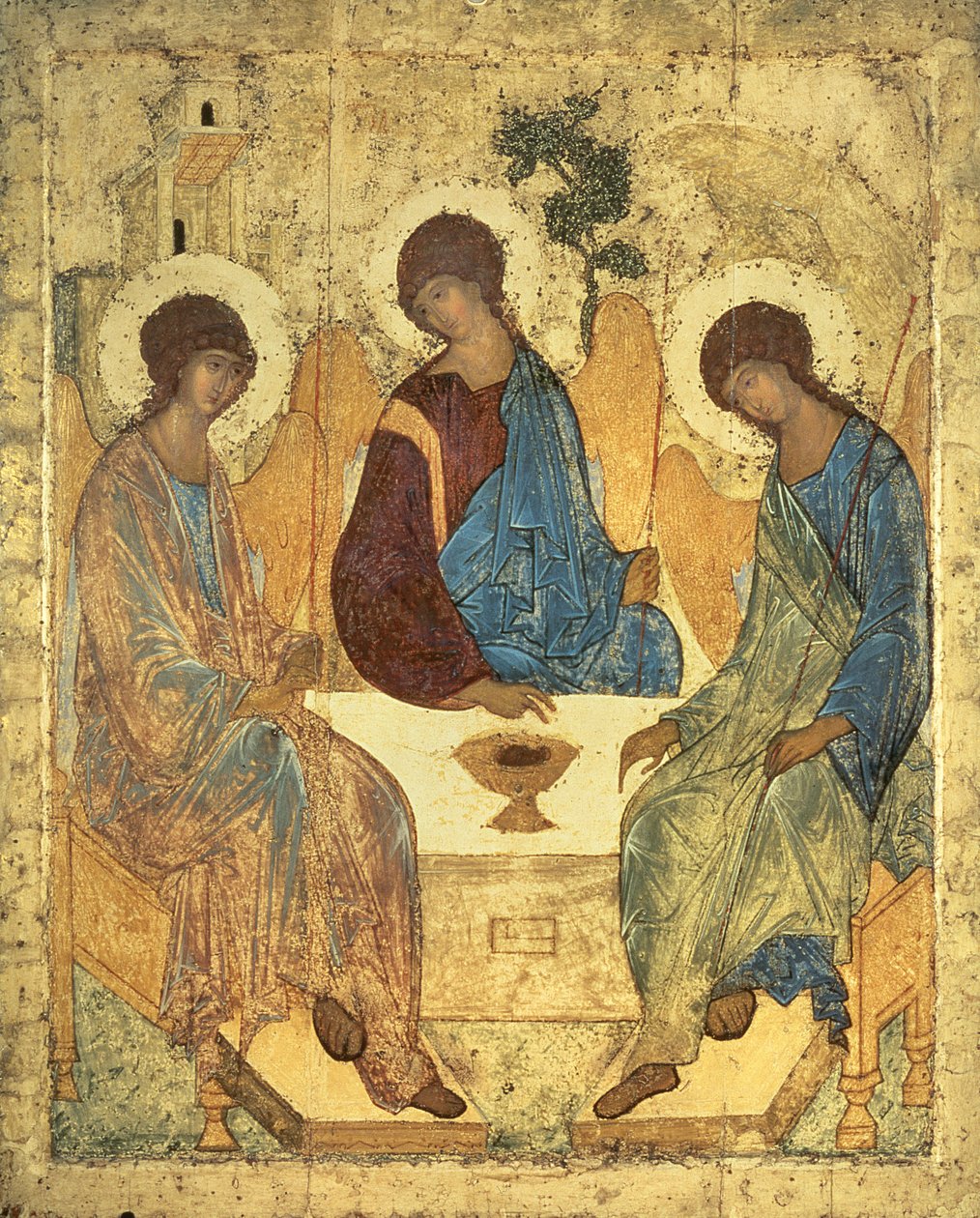 Nejsvětější Trojice, 1420 (tempera na panelu) (kopii viz 40956) od Andrei Rublev
