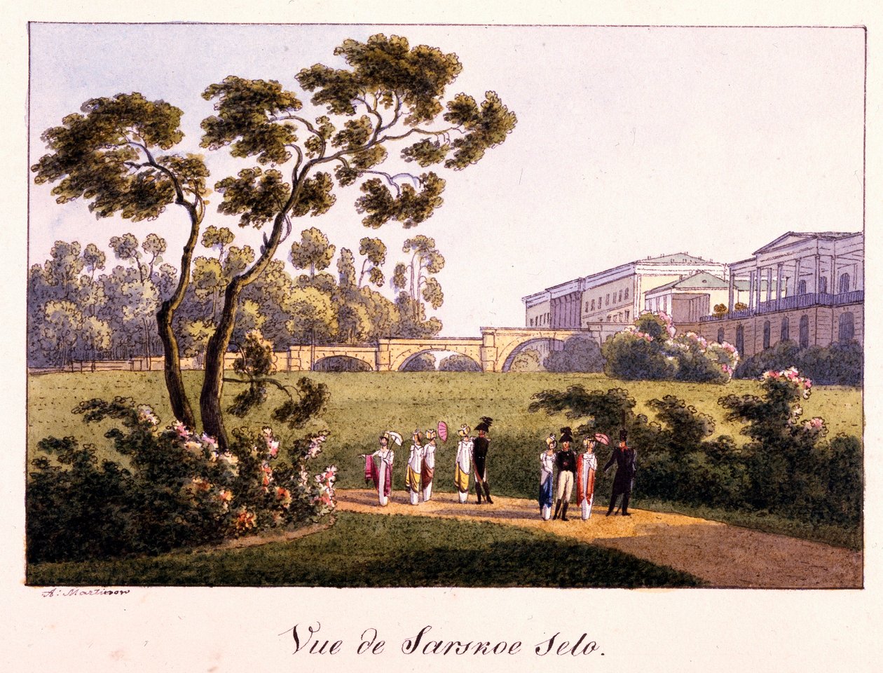 ""Pohled na galerii Cameron v parku v Carskoje Selo"" od Andreje Jefimoviče Martynova (1768-1826), pero, štětec, akvarel, inkoust a bílá barva na papíře před rokem 1817 - Státní Treťjakovská galerie, Moskva od Andrei Yefimovich Martynov