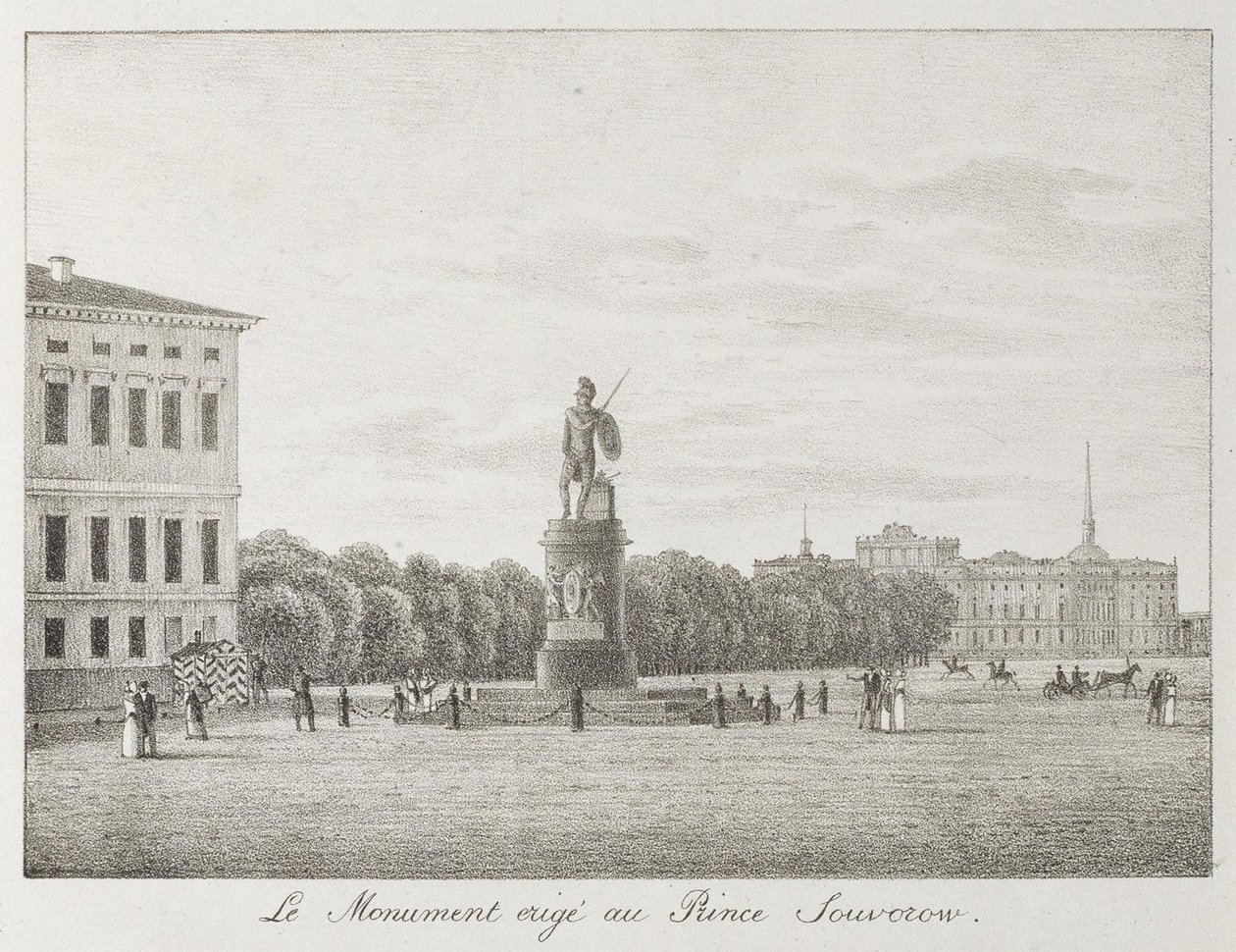 Pohled na Marsovo pole a Suvorovův památník v Petrohradu, 1821-1822 od Andrei Yefimovich Martynov