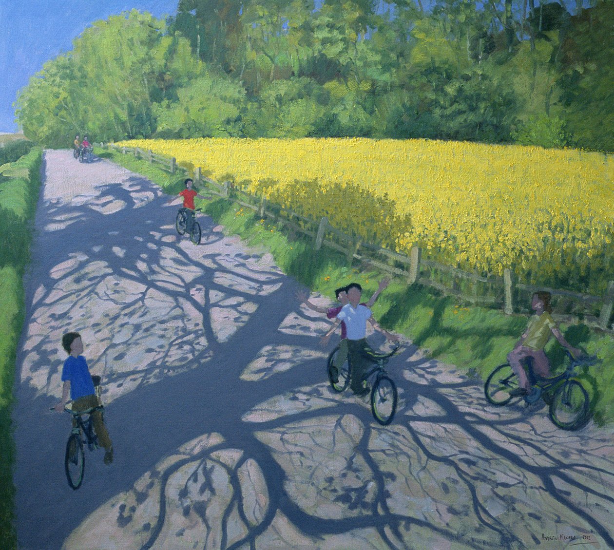 Cyklisté a žluté pole, Kedleston, Derby od Andrew Macara