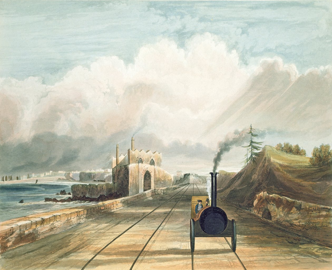 Dublin and Kingstown Railway: From the Footbridge at Sea Point Hotel, Looking Towards Salt Hill, Kingstown Harbour in the Distance, vyryl J. Harris, 1834 od Andrew Nicholl