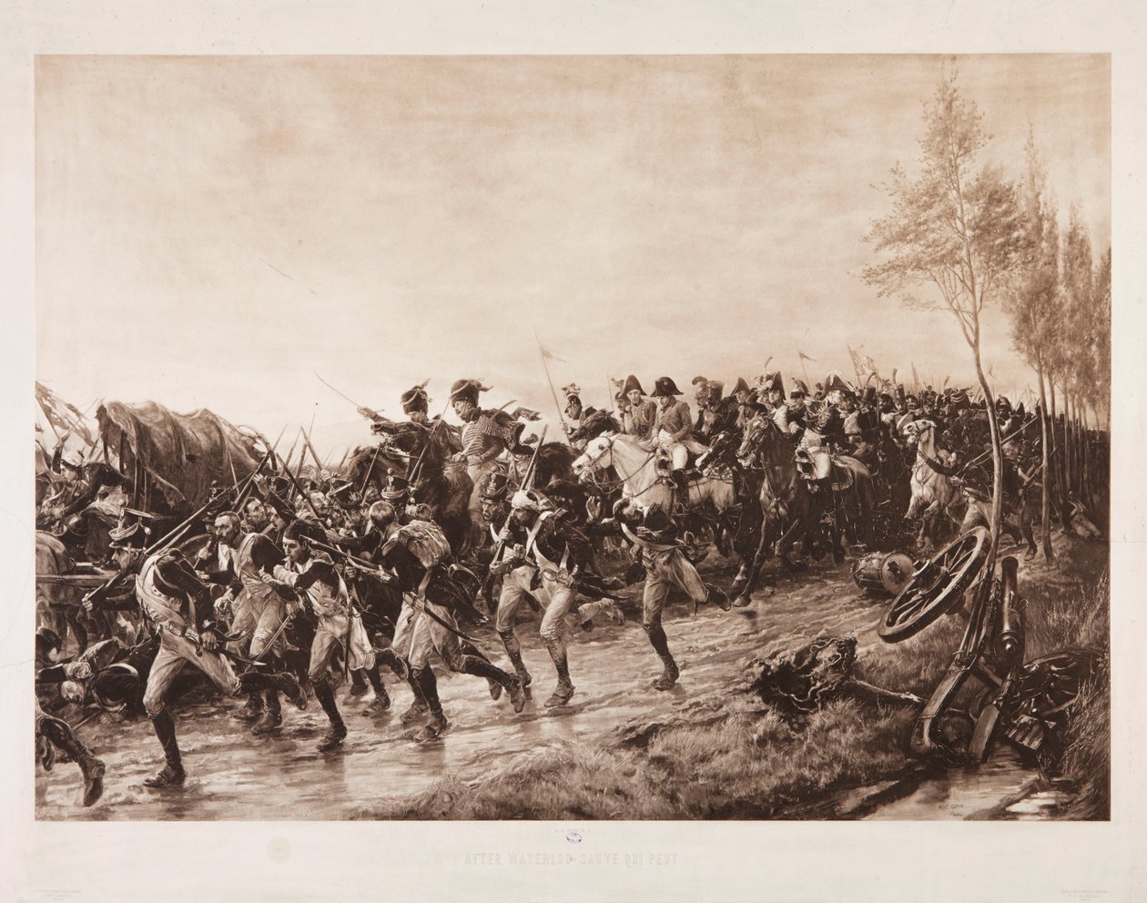 Po Waterloo: Každý sám za sebe, 1890 (sépiový hlubotisk) od Andrew Carrick Gow