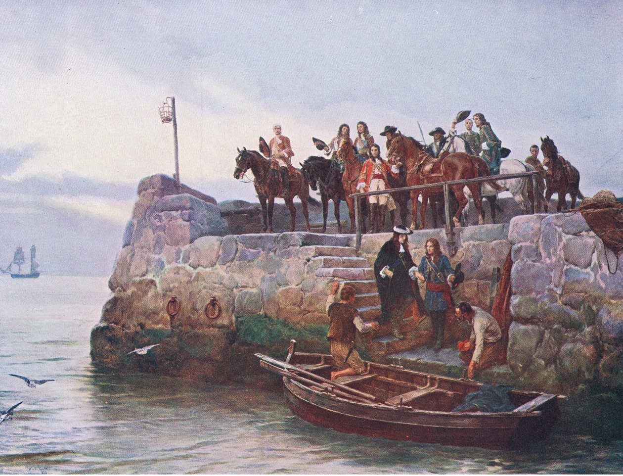 Ztracená příčina: Útěk Jakuba II. po bitvě u Boyne 1690, ilustrace z 