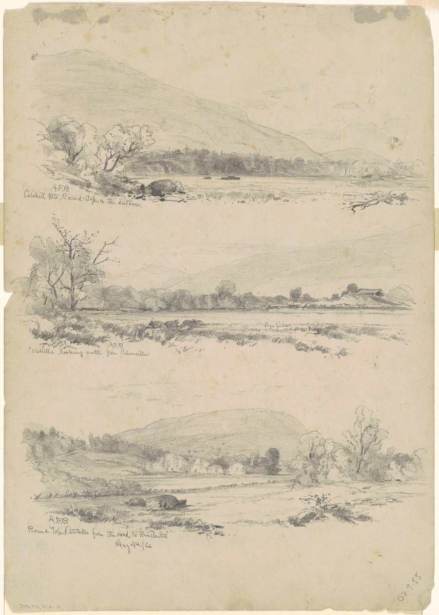 Catskill Mountains, Round-Top in the Distance; Catskills Looking North from Palenville; a Round Top, Catskills, from the Road to Bracketts [verso] od Andrew Fisher Bunner