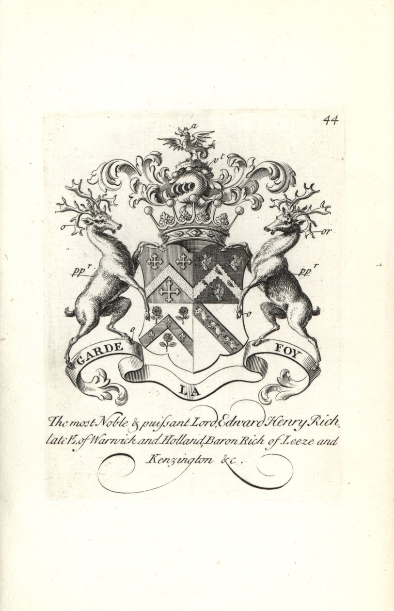 Erb a erb lorda Edwarda Henryho Riche, 7. hraběte z Warwicku a Holandska, barona RIcha z Leeze a Kensingtonu od Andrew Johnston