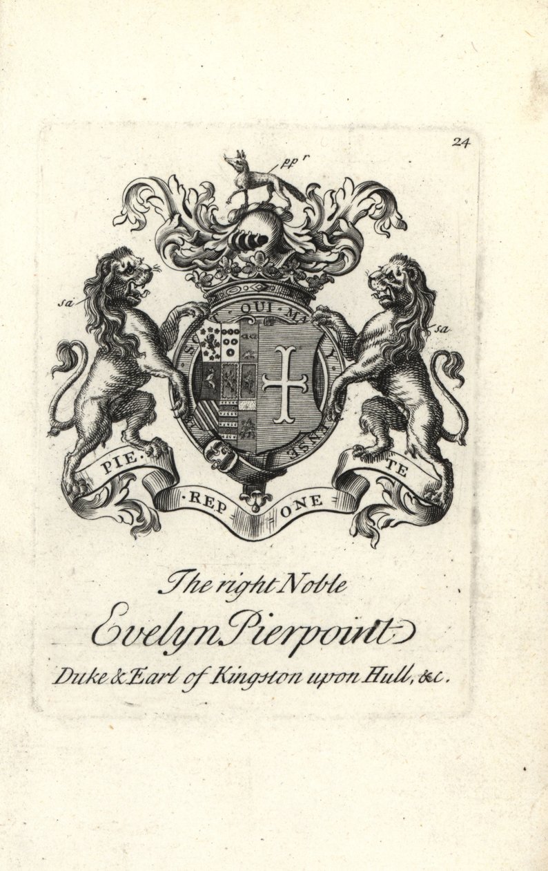 Erb a erb pravého šlechtice Evelyn Pierpoint, vévody a hraběte z Kingston upon Hull od Andrew Johnston