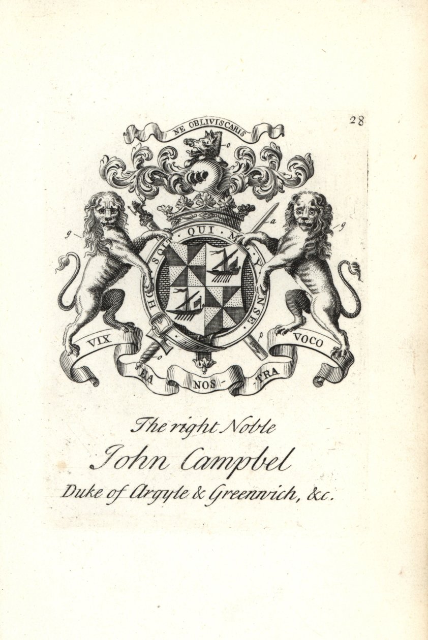 Erb a erb pravého šlechtice Johna Campbella, 2. vévody z Argyllu a Greenwiche, od Andrew Johnston