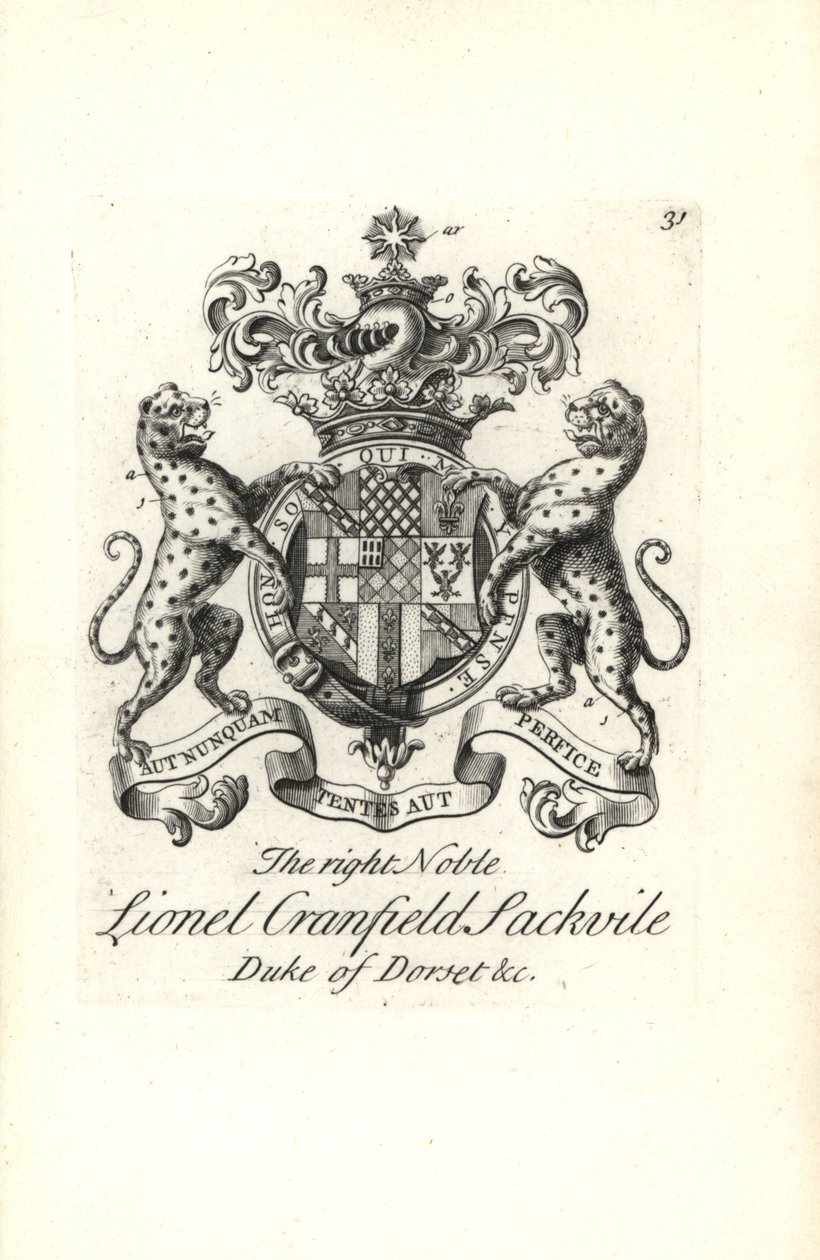 Erb a erb pravého šlechtice Lionela Cranfielda Sackville, vévody z Dorsetu od Andrew Johnston