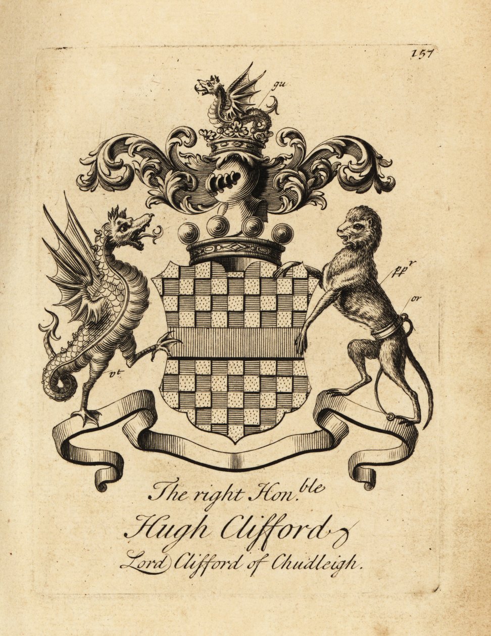 Erb pravé ctihodné Hugh Clifford, lord Clifford z Chudleigh, druhý baron Clifford z Chudleigh (1663–1730) od Andrew Johnston
