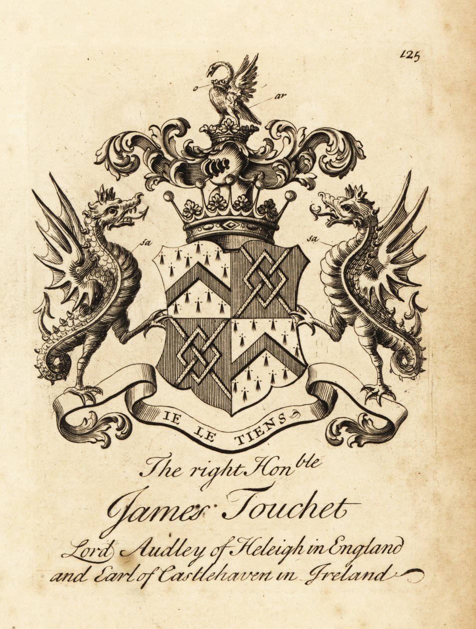 Erb ctihodného Jamese Toucheta, lorda Audleyho z Heleigh v Anglii, 6. hraběte z Castlehaven v Irsku, zemřel 1740 od Andrew Johnston