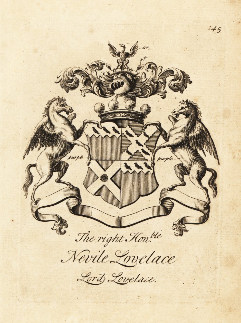 Erb pravého ctihodného Nevila Lovelace, lorda Lovelace, 6. barona Lovelace od Andrew Johnston