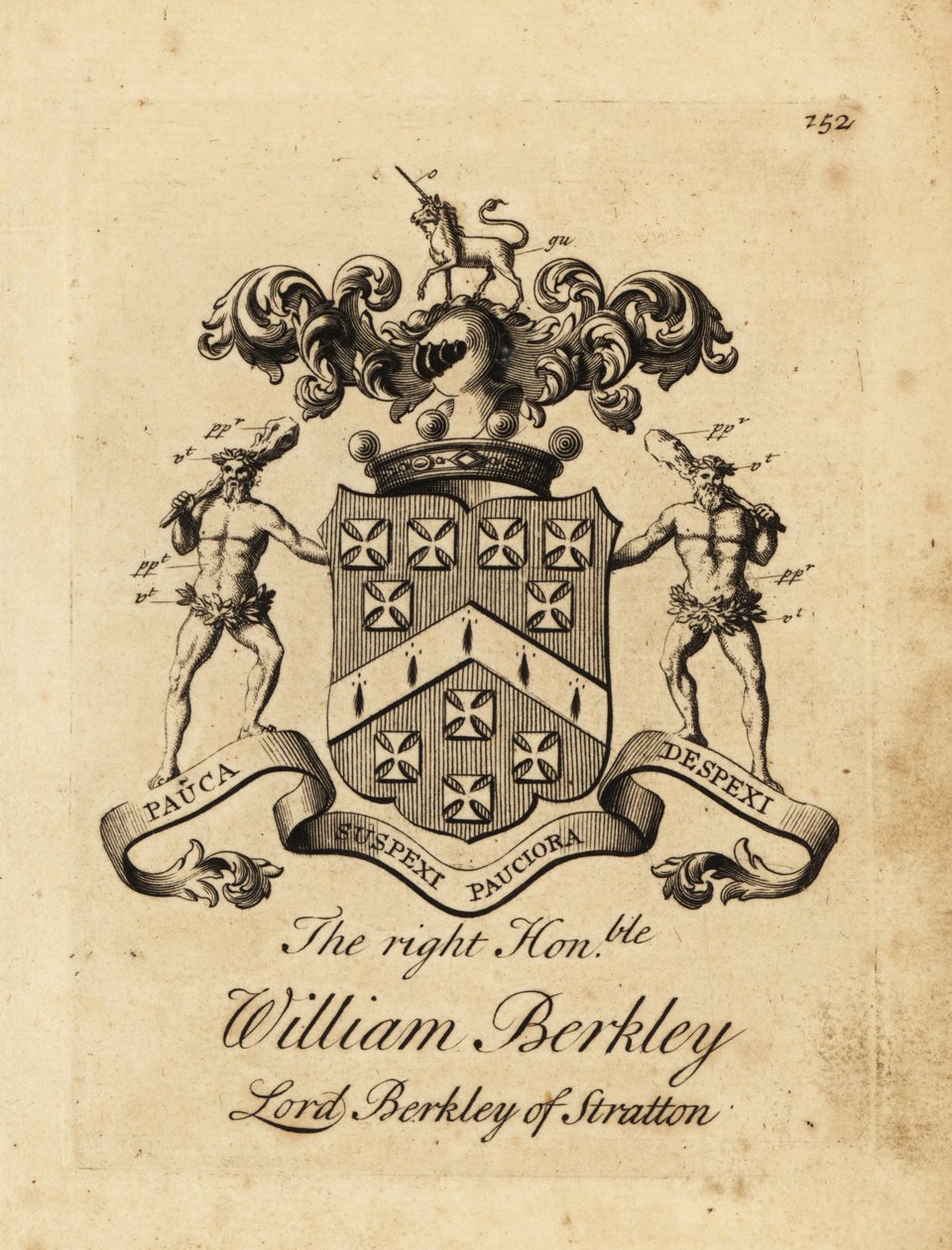 Erb pravé ctihodné William Berkley, lord Berkley ze Strattonu, 4. baron Berkeley ze Strattonu, zemřel 1741 od Andrew Johnston