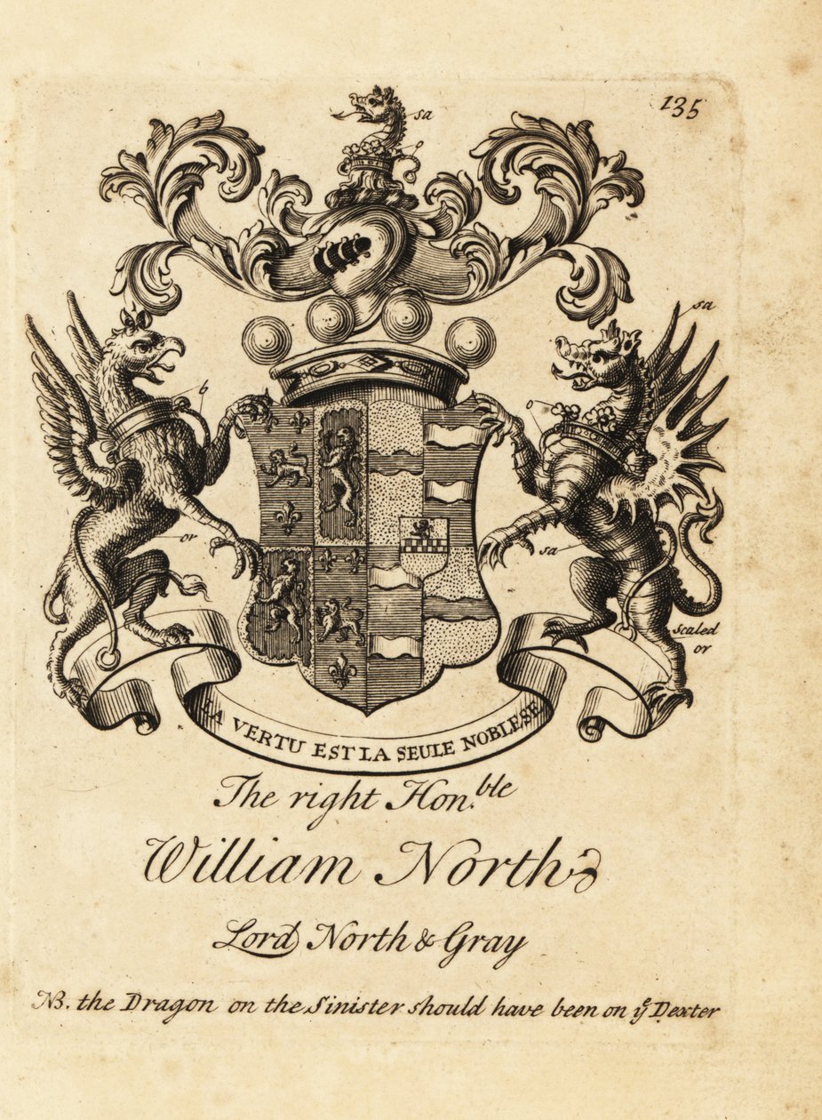 Erb pravého ctihodného Williama Northa, Lorda Northa & Graye, 6. barona Northa, 2. barona Graye od Andrew Johnston