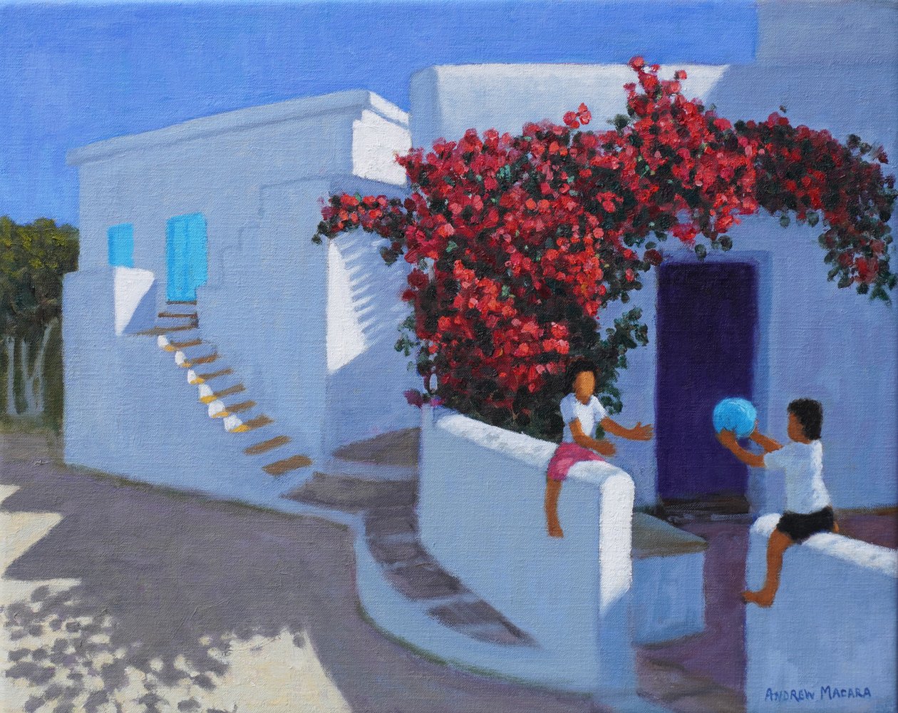 Míčová hra, Samos, Řecko, 2022 (olej na plátně) od Andrew Macara