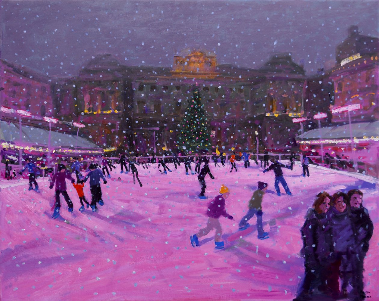 Vánoční bruslení, Somerset House s růžovými světly. 2014 od Andrew Macara
