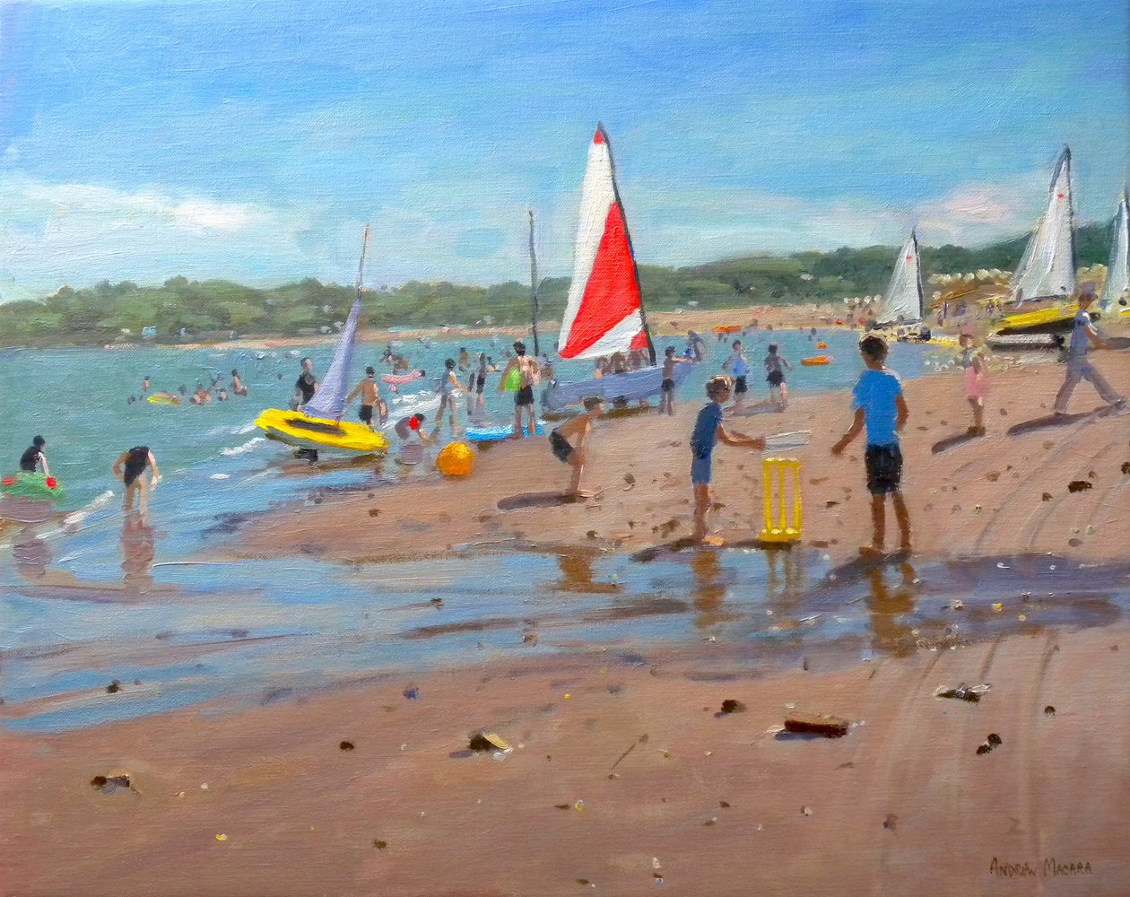 Kriket a červená a bílá plachta, Abersoch, 2011 od Andrew Macara