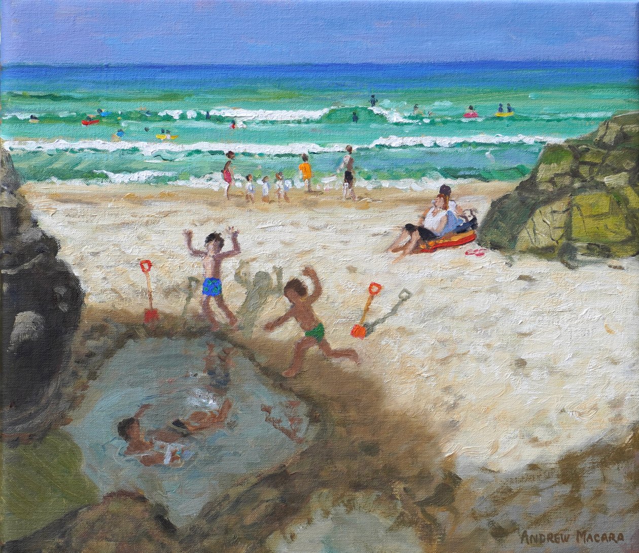 Zábava v mořském bazénu, St Ives, 2024 (olej na plátně) od Andrew Macara