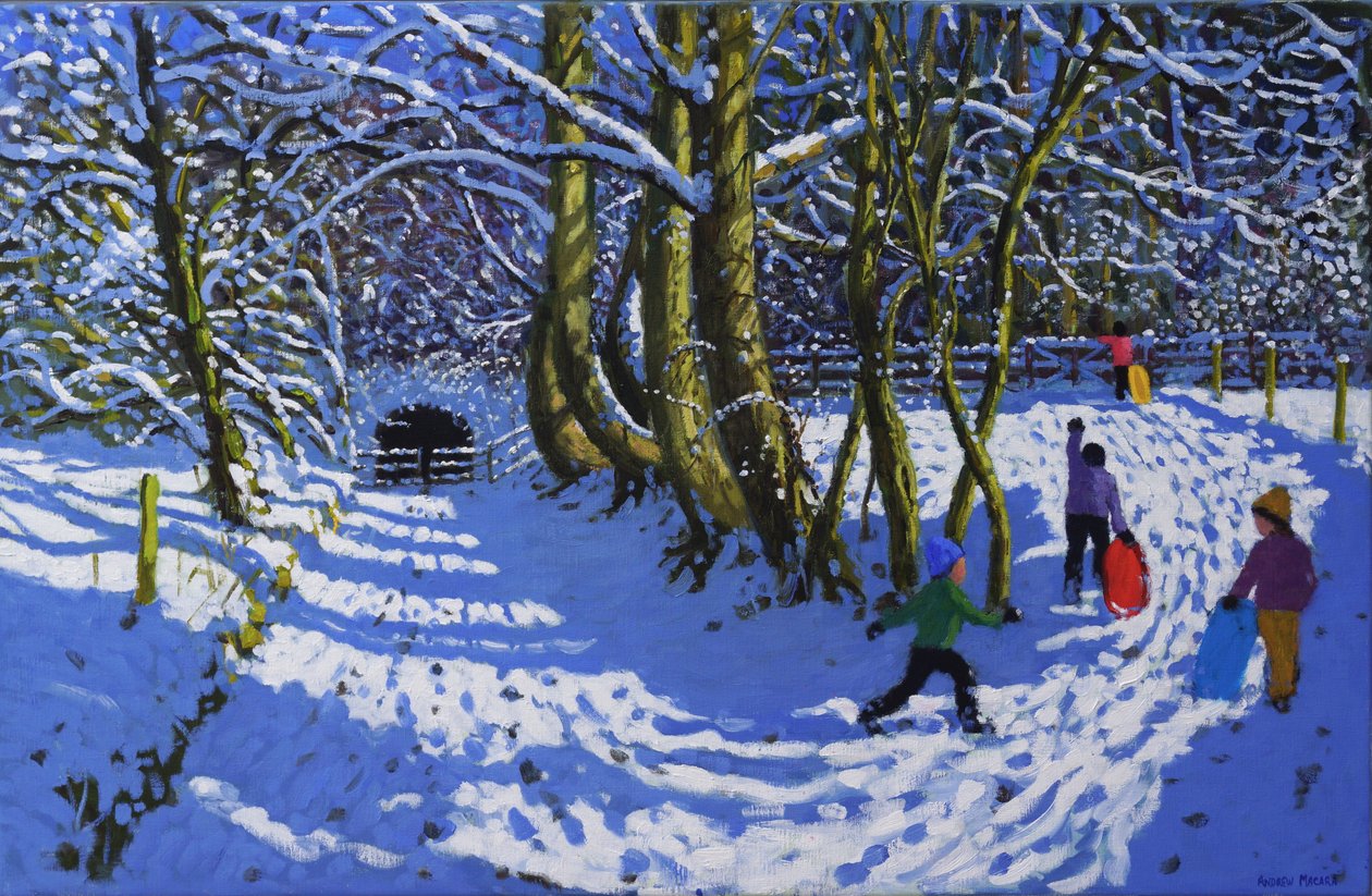 Sáňkování, Calke Abbey, 2021 (olej na plátně) od Andrew Macara