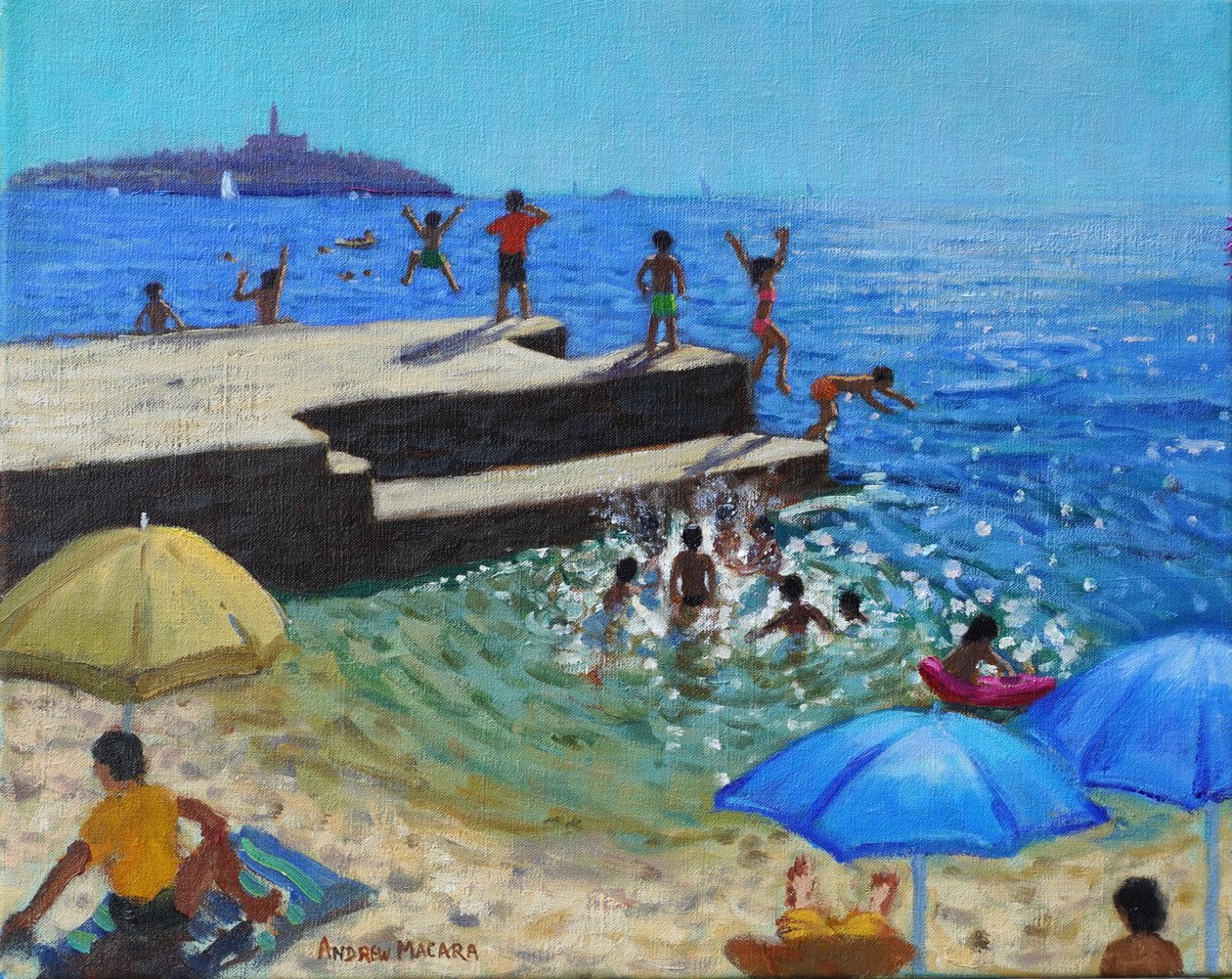 Skok do moře, Rovinj, Chorvatsko, 2024 (olej na plátně) od Andrew Macara