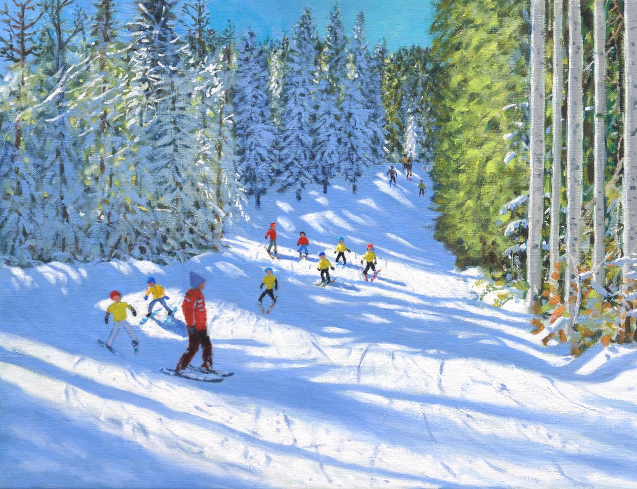 Lyžařský kurz, Samoens, Francie, 2020, (olej na plátně) od Andrew Macara