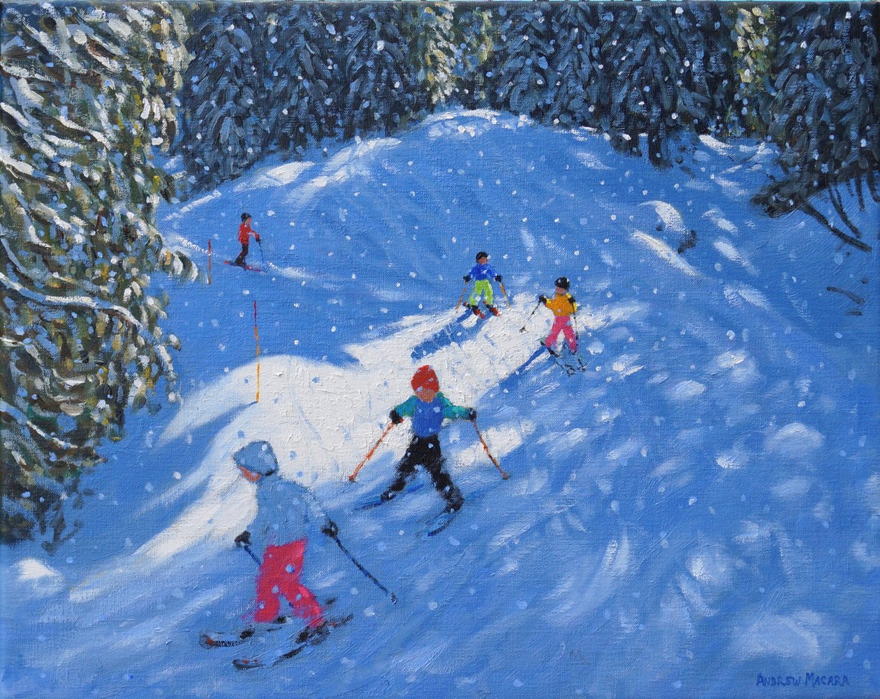 Lyžařská škola. Samoens, Grand Massif, Francie, 2021 (olej na plátně) od Andrew Macara