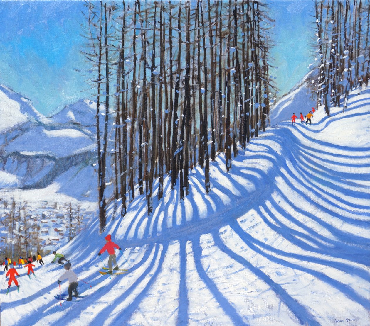 Lyžování, La Daille, Tignes, Francie. 2015, (olej na plátně) od Andrew Macara