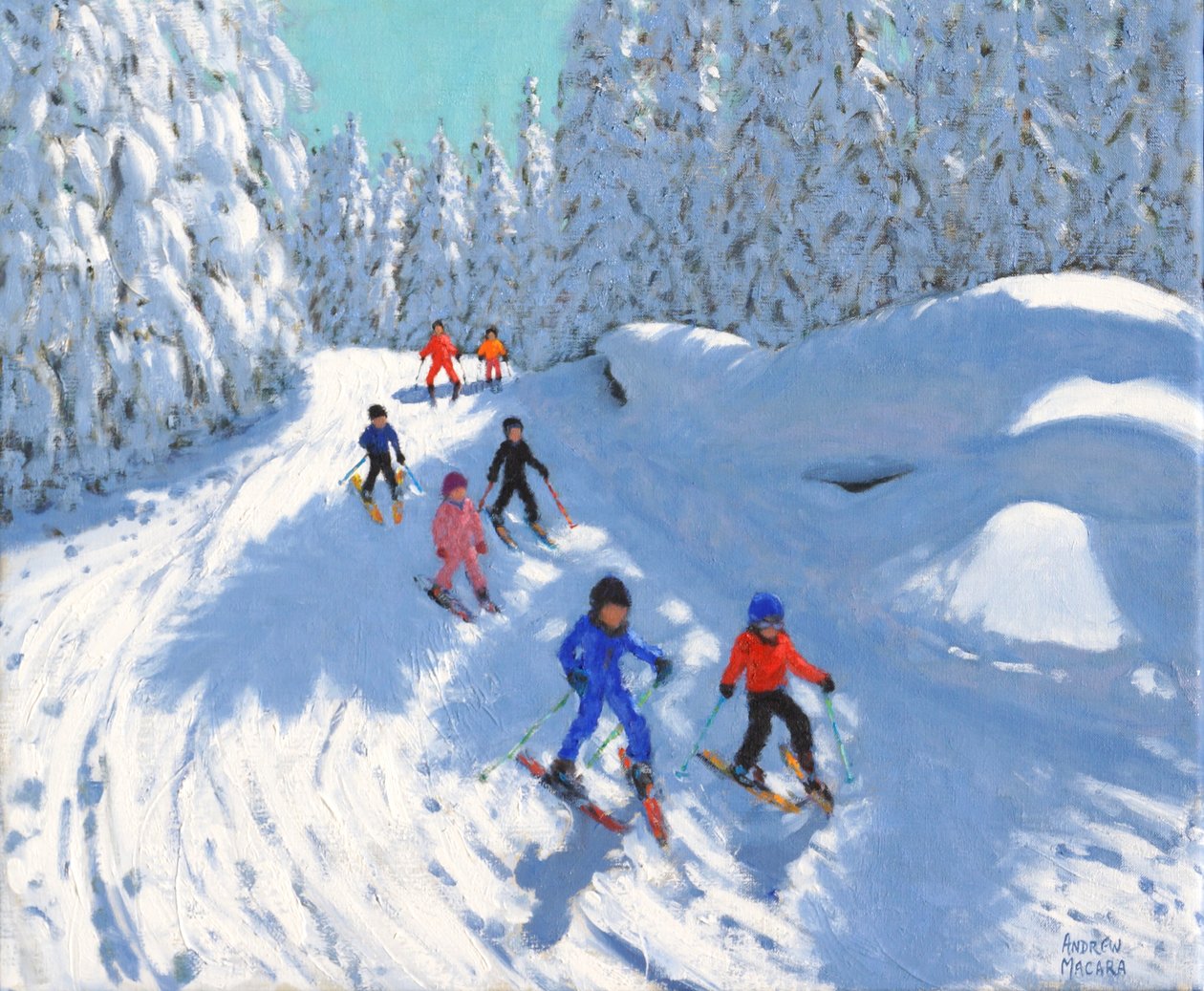 Lyžování po stezce, Courchevel, 2018, (olej na plátně) od Andrew Macara