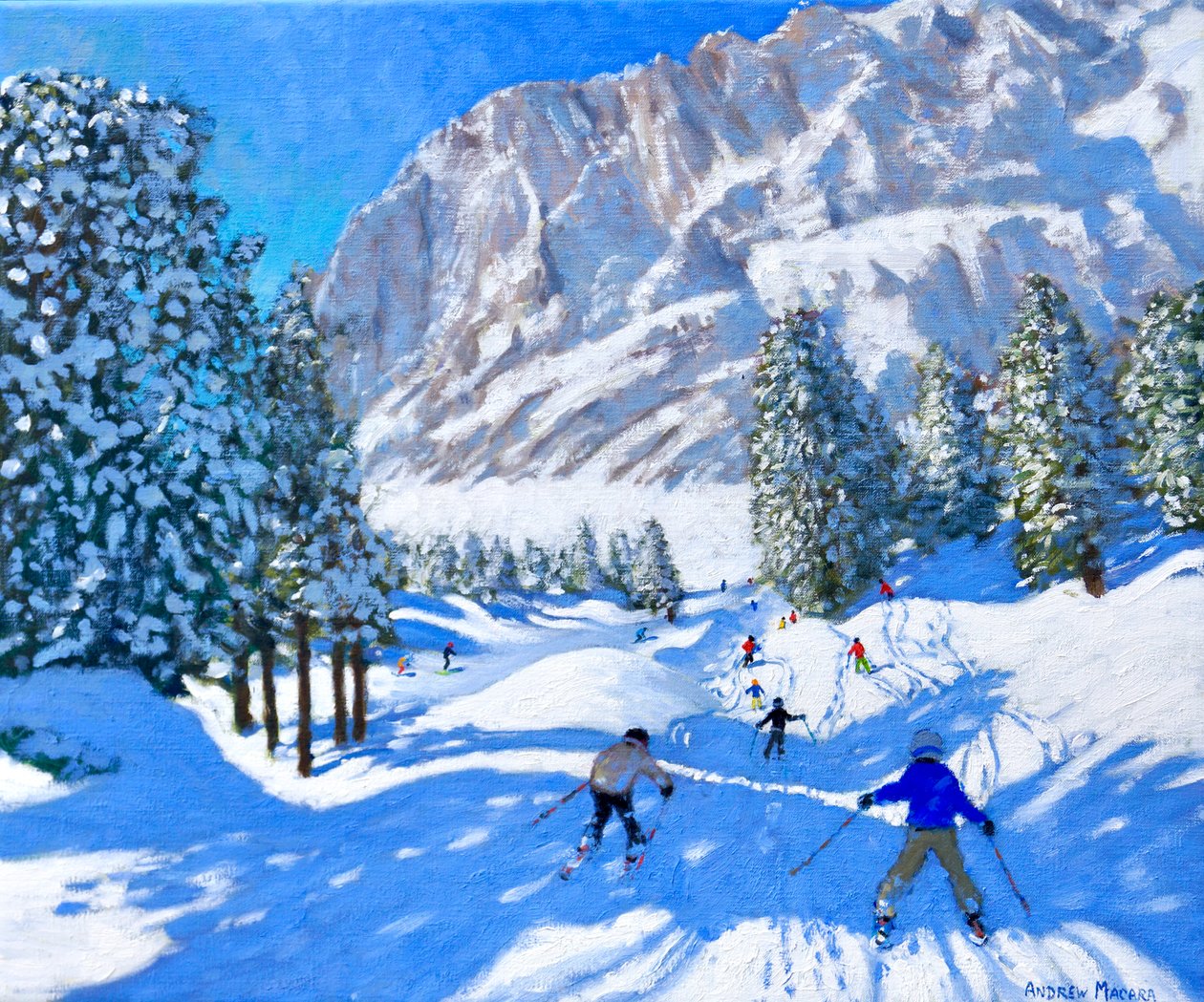 Lyžování směrem k Dolomitům, Val Gardena, Itálie, 2022 (olej na plátně) od Andrew Macara