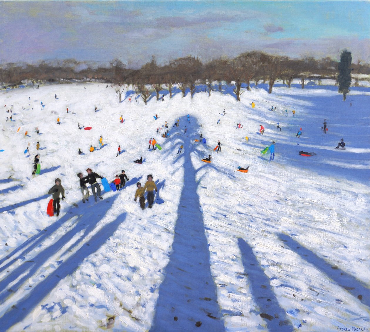 Sáňkování, Wollaton Park, 2017, (olej na plátně) od Andrew Macara