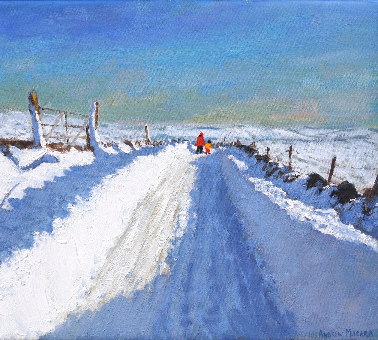 Zasněžená silnice, Derbyshire Peak District, 2019, (olej na plátně) od Andrew Macara