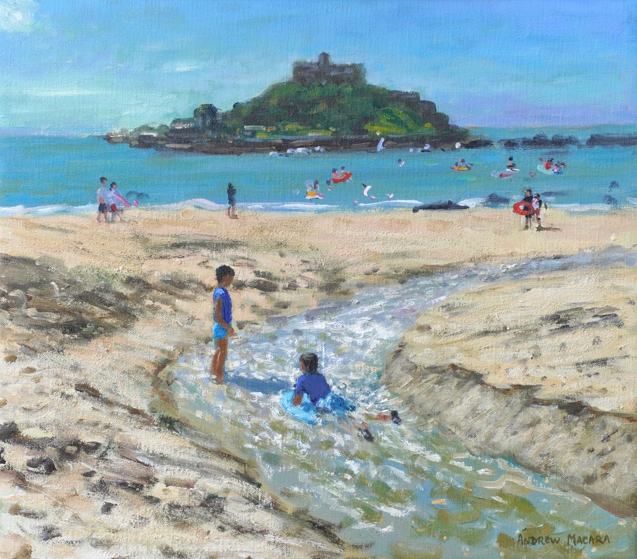 Hora svatého Michala, Marazion, Cornwall, 2024 (olej na plátně) od Andrew Macara
