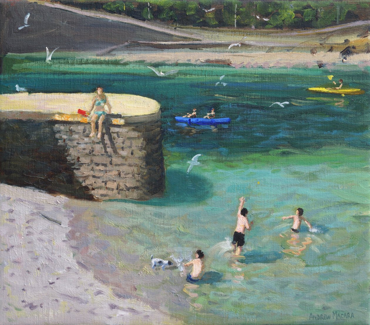 The Harbour, Looe, 2018, (olej na plátně) od Andrew Macara