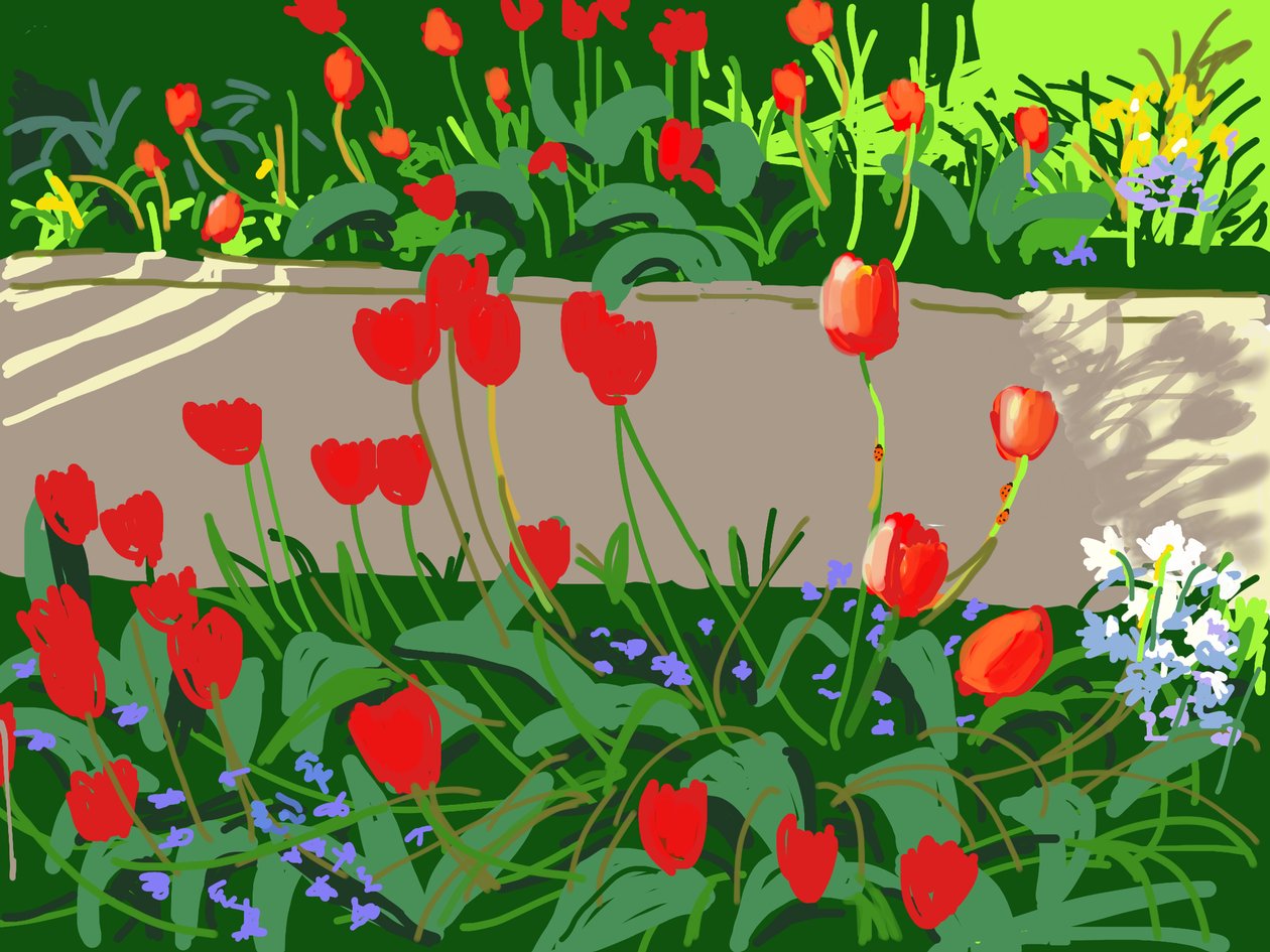 Tulipány a berušky, 2017, (malování na iPadu) od Andrew Macara
