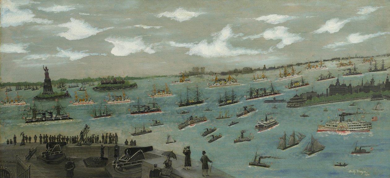 Přehled flotily Spojených států v newyorském přístavu se sochou Svobody, 1893 od Andrew Meyer