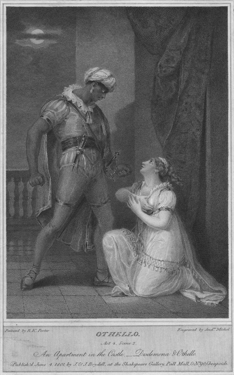 Othello. 4. dějství. Scéna 2. Byt na zámku. Desdemona a Othello, 1801. od Andrew Michel