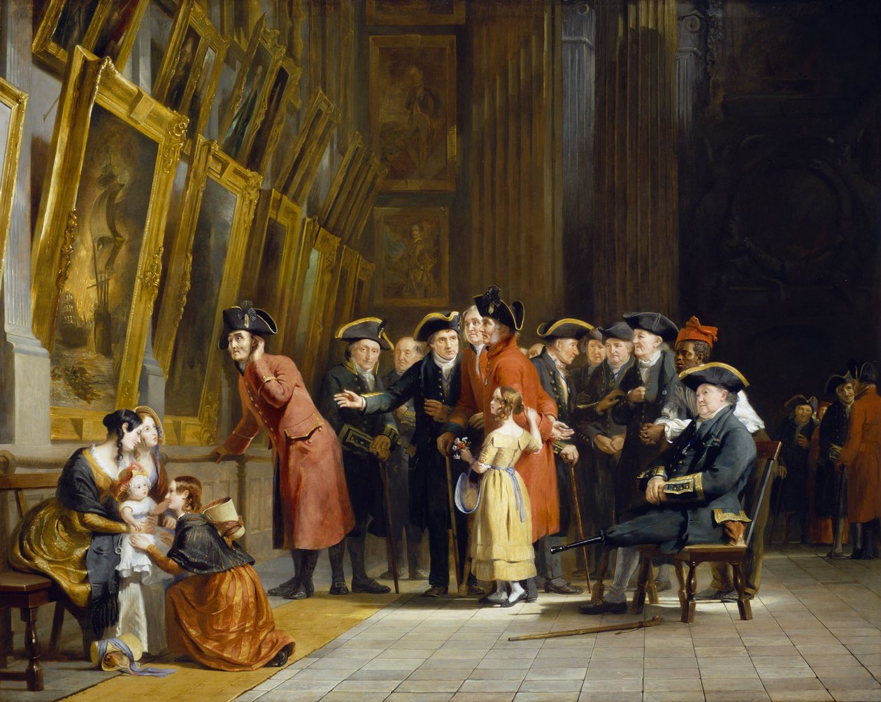 Setkání veteránů britské armády a námořnictva, kteří sloužili pod velením Horatia Nelsona (1758-1805): Obyvatelé Chelsea (oblečení v červeném) a Greenwichské nemocnice (oblečení v modrém) na návštěvě galerie námořních barev v Greenwichské nemocnici. od Andrew Morton