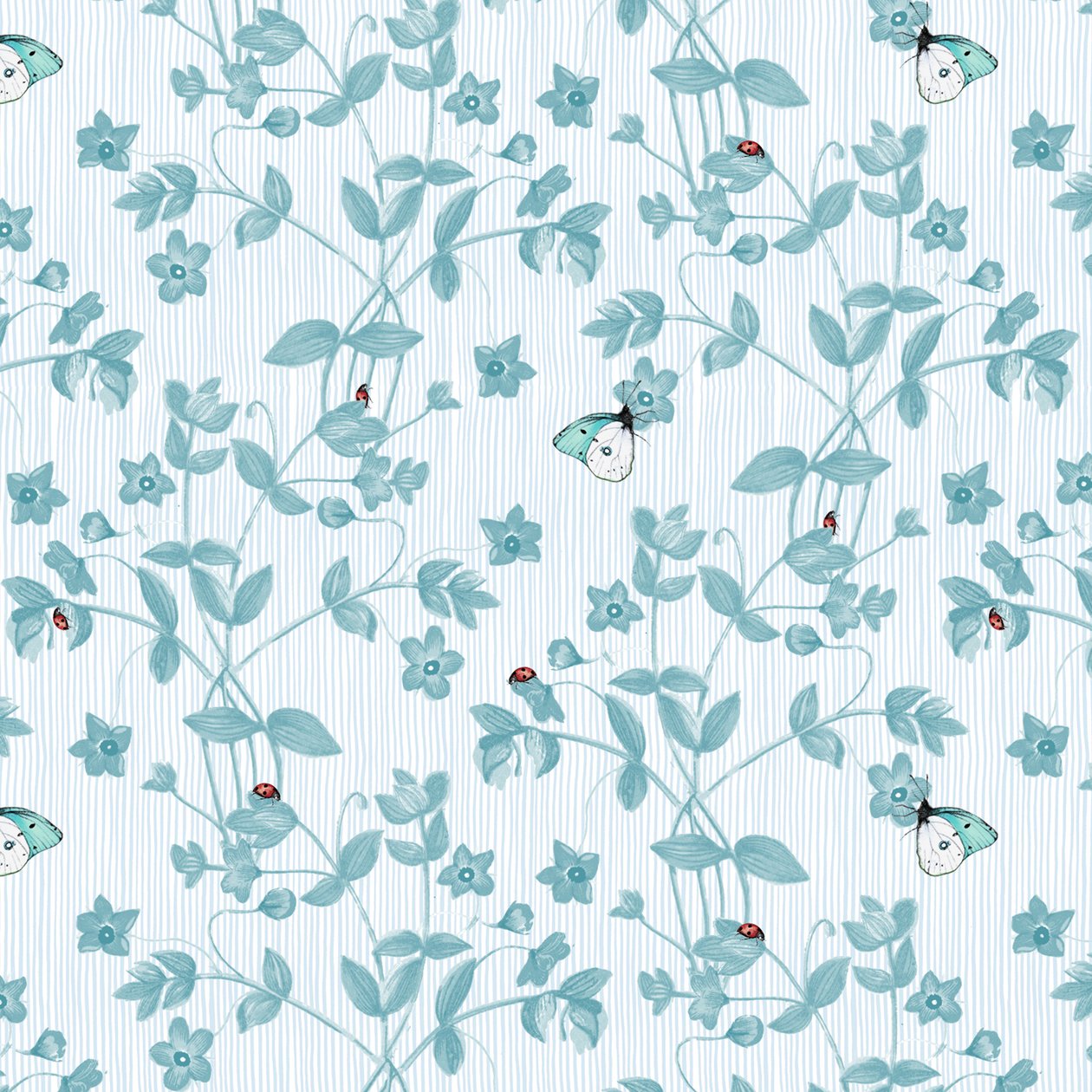 Ladybird and Butterfly Floral, 2017, inkoust, akvarel, digitální od Andrew Watson