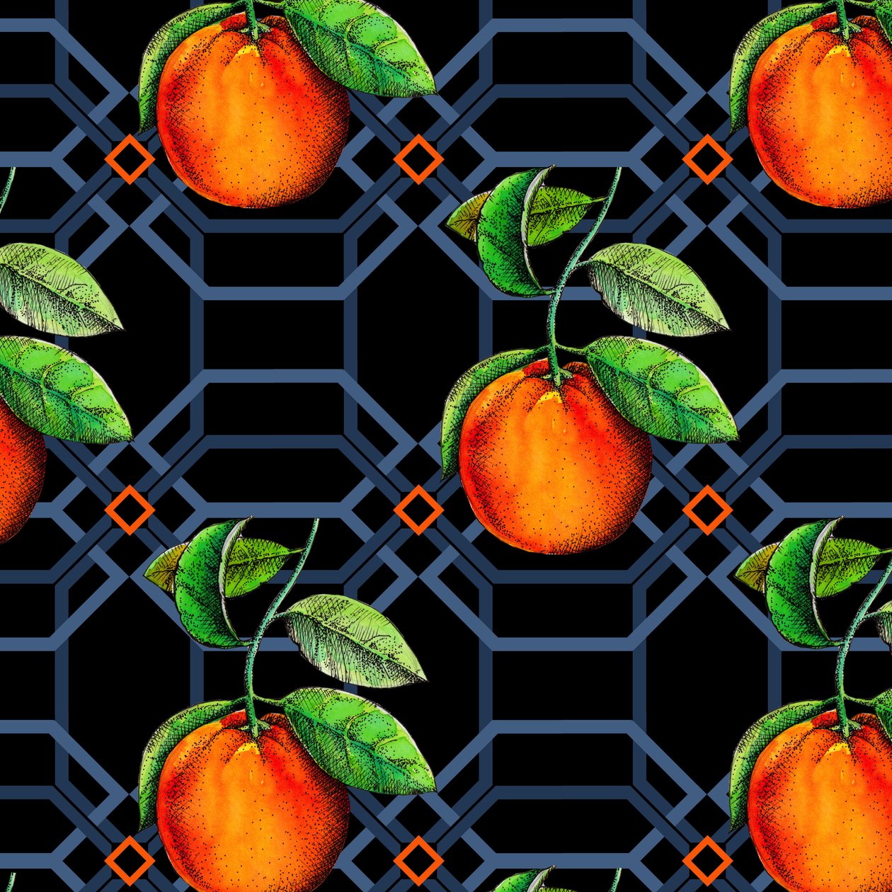 Orange geometric, 2018, pero a inkoust, akvarel, digitální) od Andrew Watson