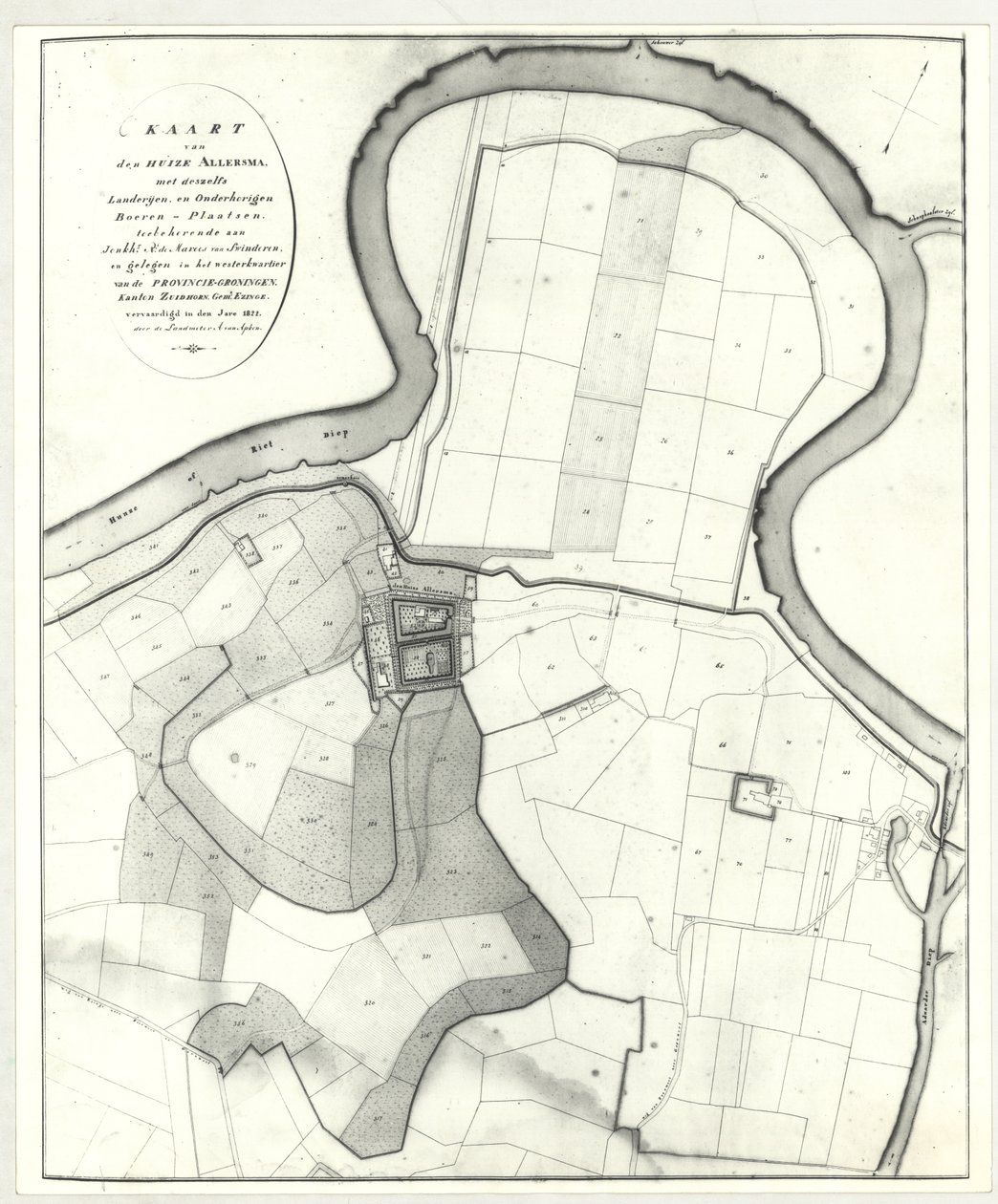 Allersma - mapa Apken 1822 od Andries van Apken