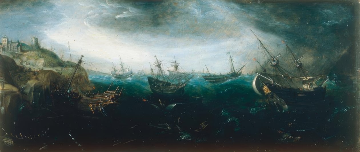 Lodě v rozbouřených mořích od Andries van Eertvelt