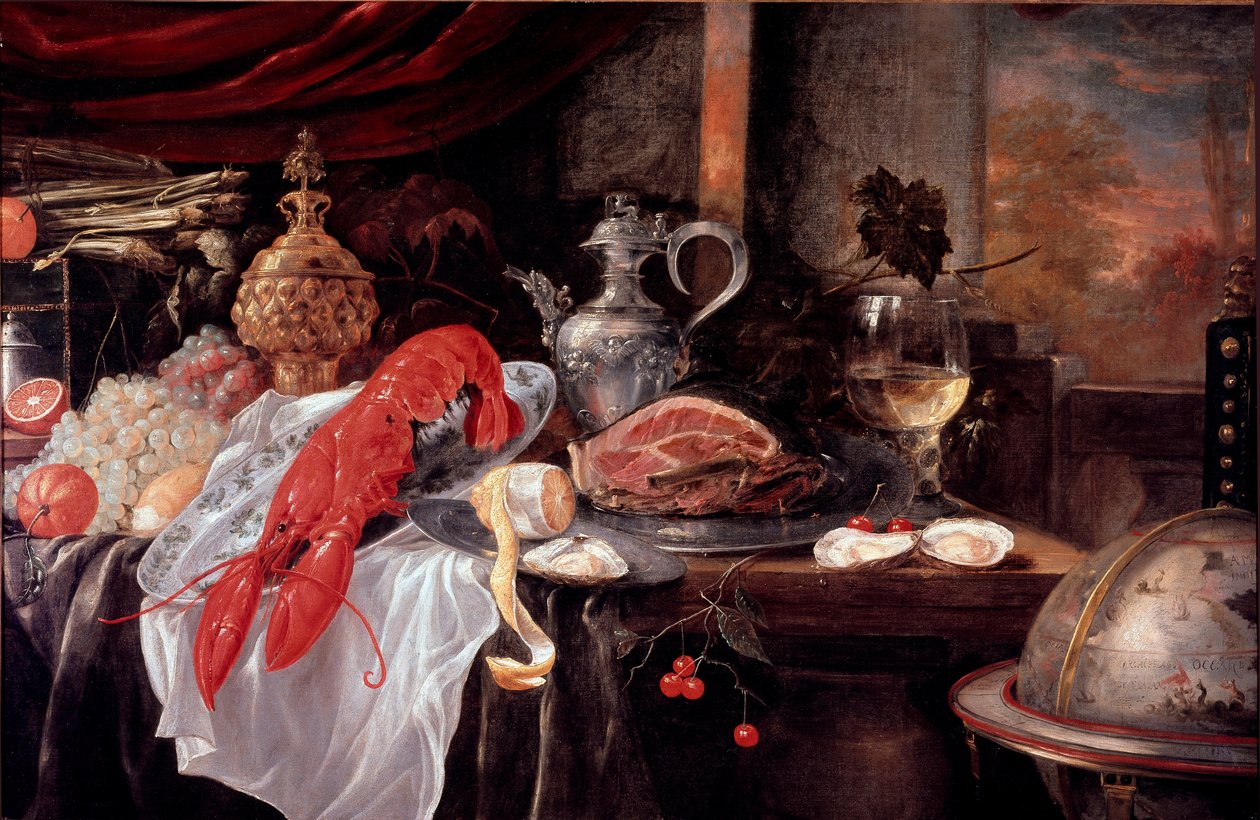 Zátiší s humrem, šunkou, příborem Malba Andrea Benedetti (1620-?) Faenza, Městská umělecká galerie od Andries Benedetti