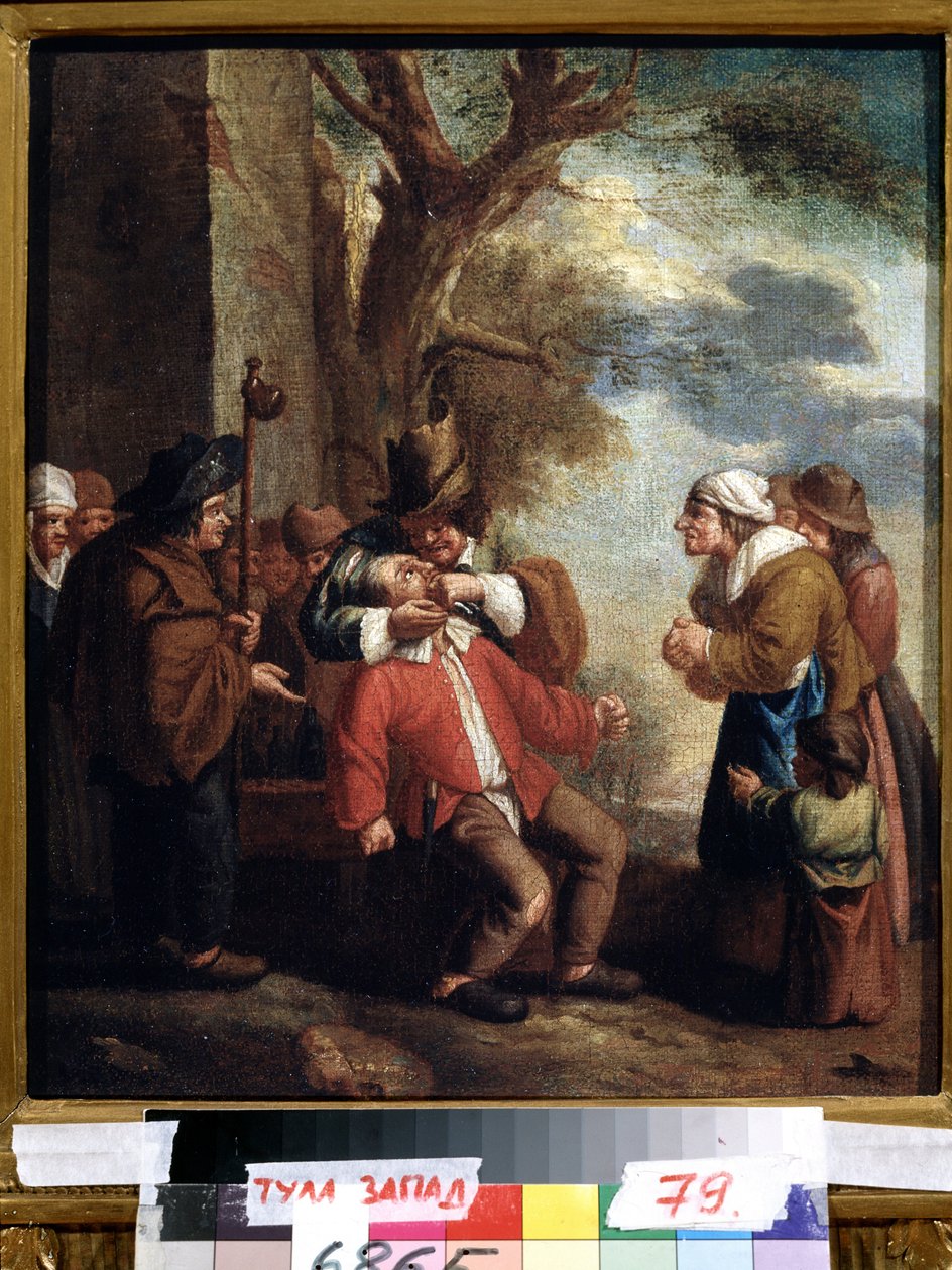 ""Vytrhávač zubů nebo bolest"" (Zubař. Bolest (ze série Pět smyslů) Malba Andriese Dirksze Botha (1608-1641) Státní muzeum umění 17. století Tula Rusko od Andries Both